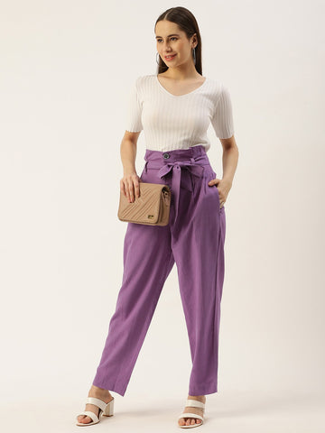 High-Rise Pleated Trousers With Waist Tie-Ups Detail