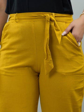 Women Yellow Slim Fit Trousers