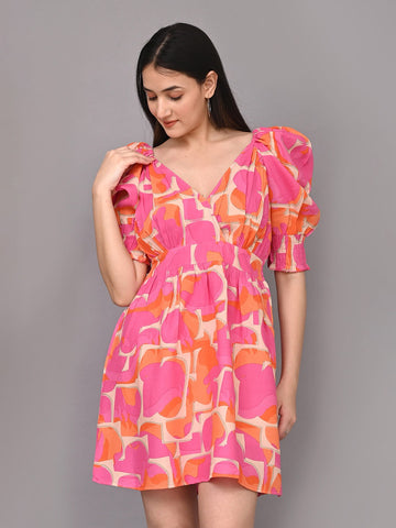 Floral Print Puff Sleeve Fit & Flare Dress