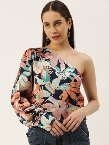 Floral Print One Shoulder Top