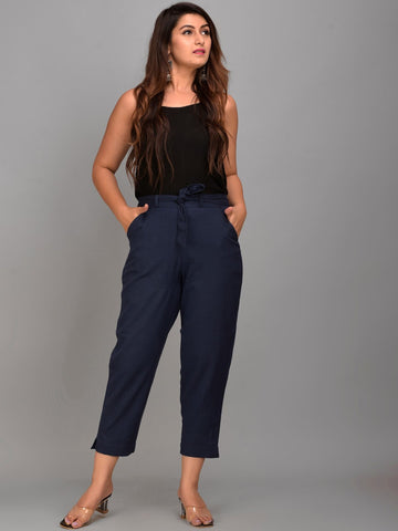 Women Navy Blue Slim Fit Trousers