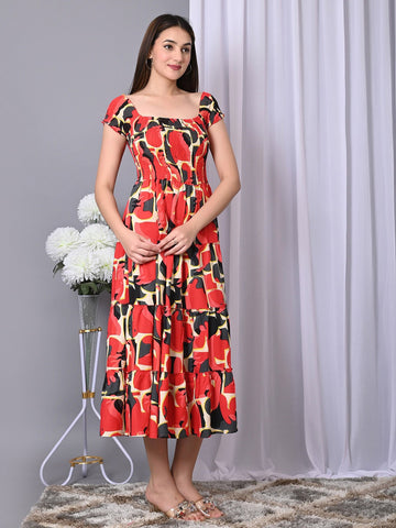 Floral Print Fit & Flare Midi Dress