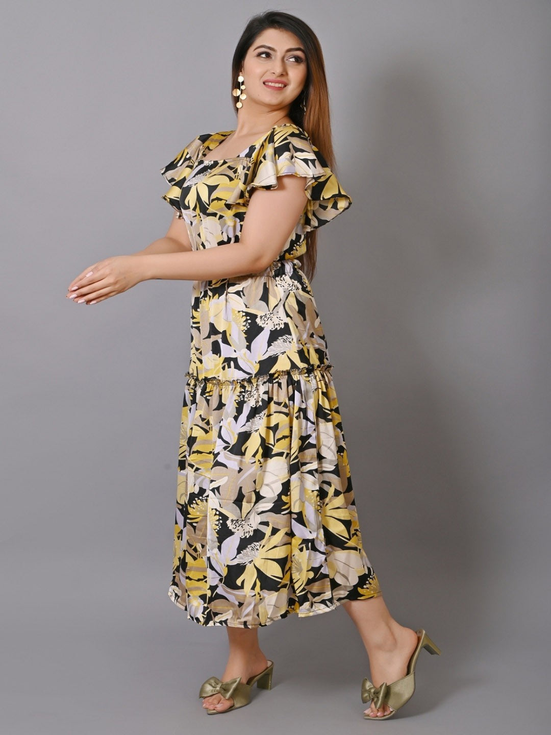 Multicoloured & halogen blue Floral Maxi Dress