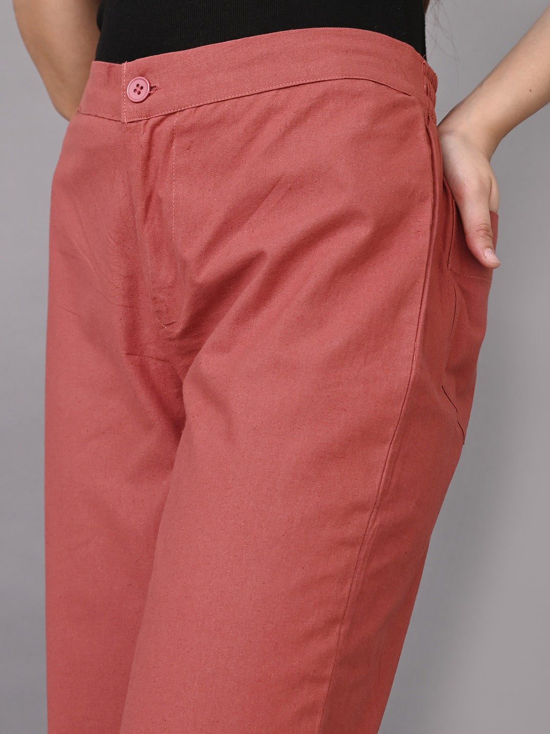 Women Mid Rise Cotton Trousers