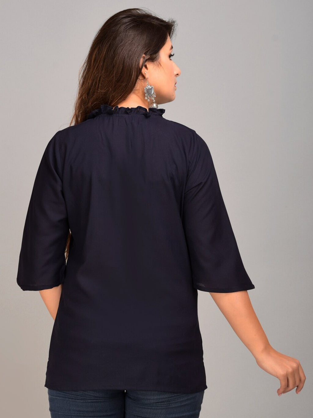 Navy Blue Floral Print Top
