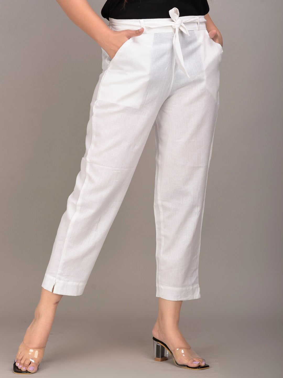 Women White Slim Fit Trousers