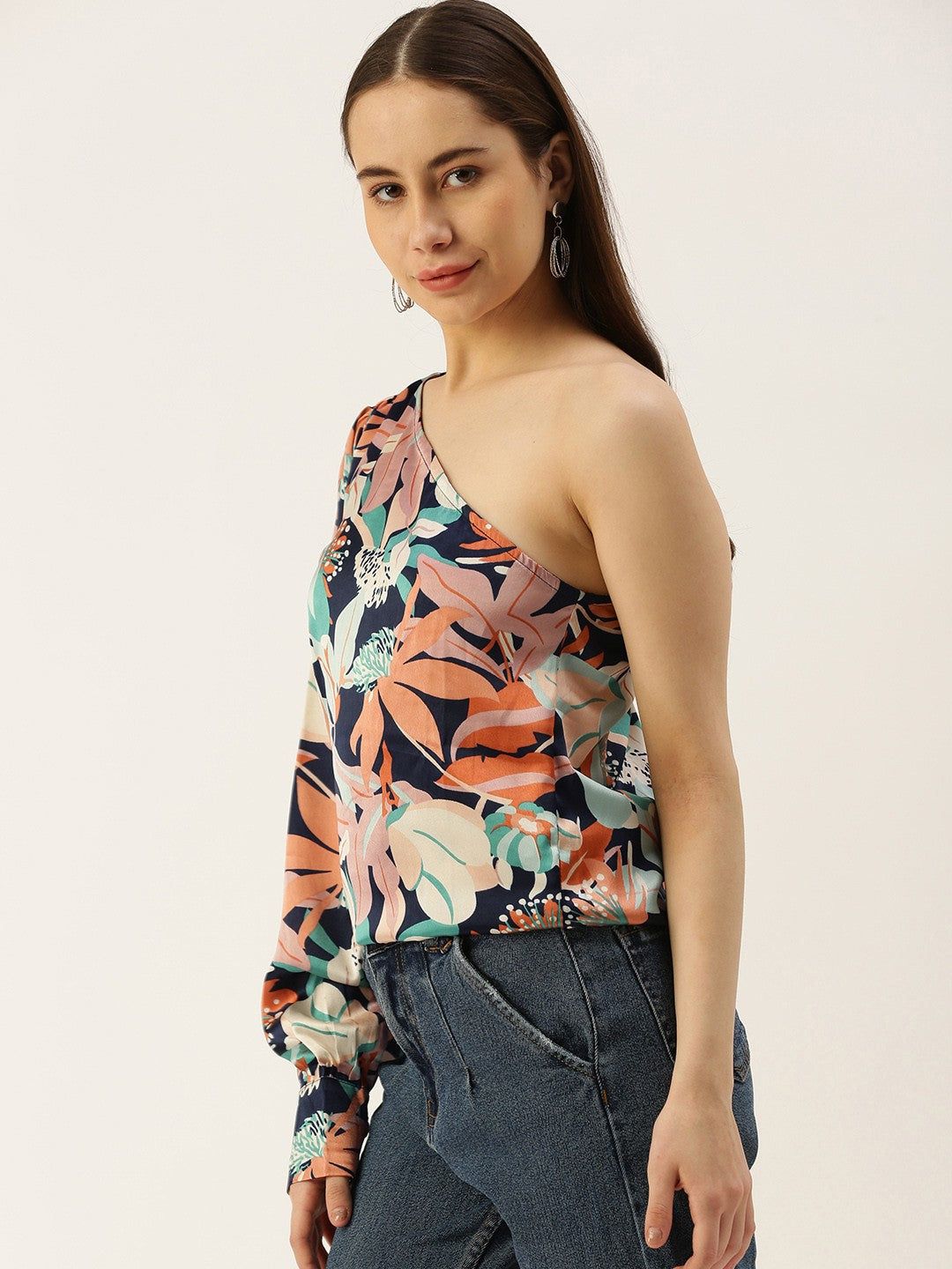 Floral Print One Shoulder Top
