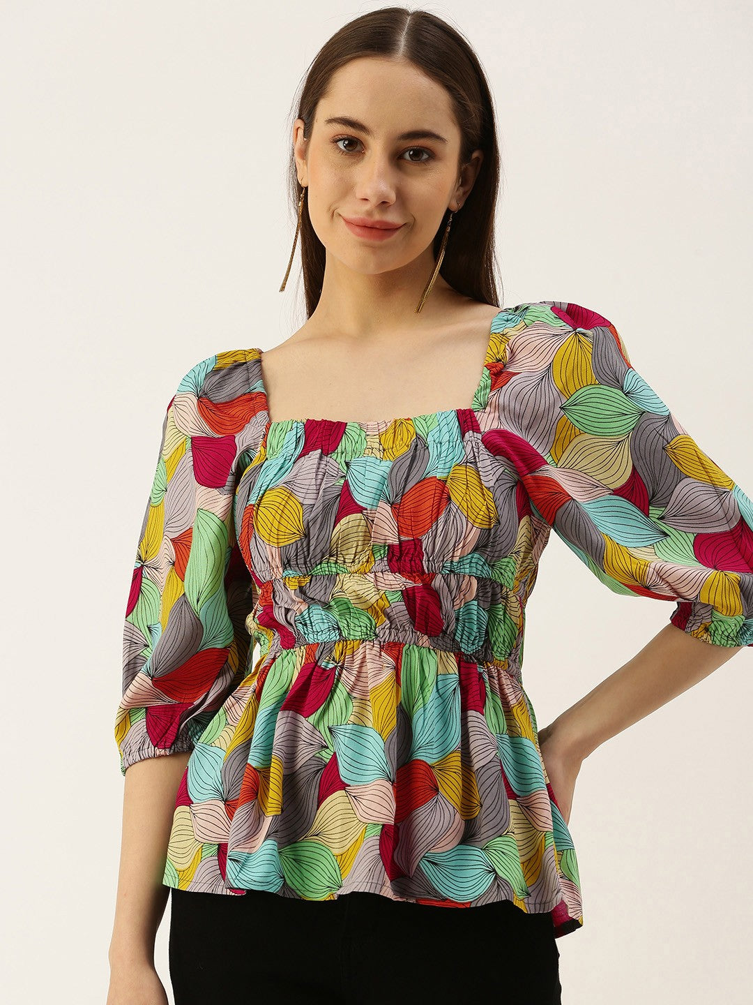 Floral Print Square Neck Empire Top
