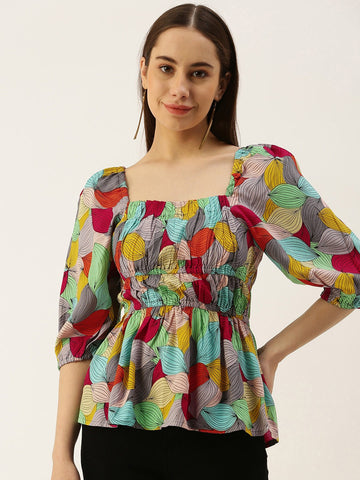 Floral Print Square Neck Empire Top