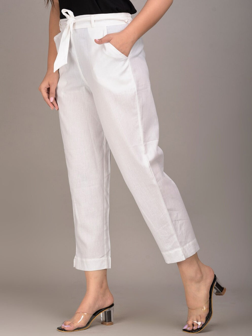 Women White Slim Fit Trousers