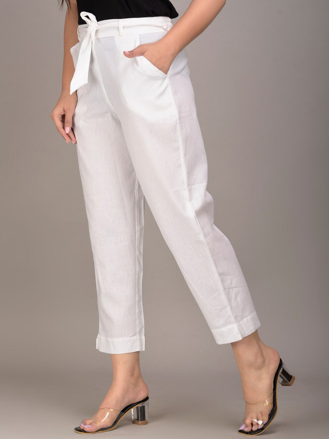 Women White Slim Fit Trousers