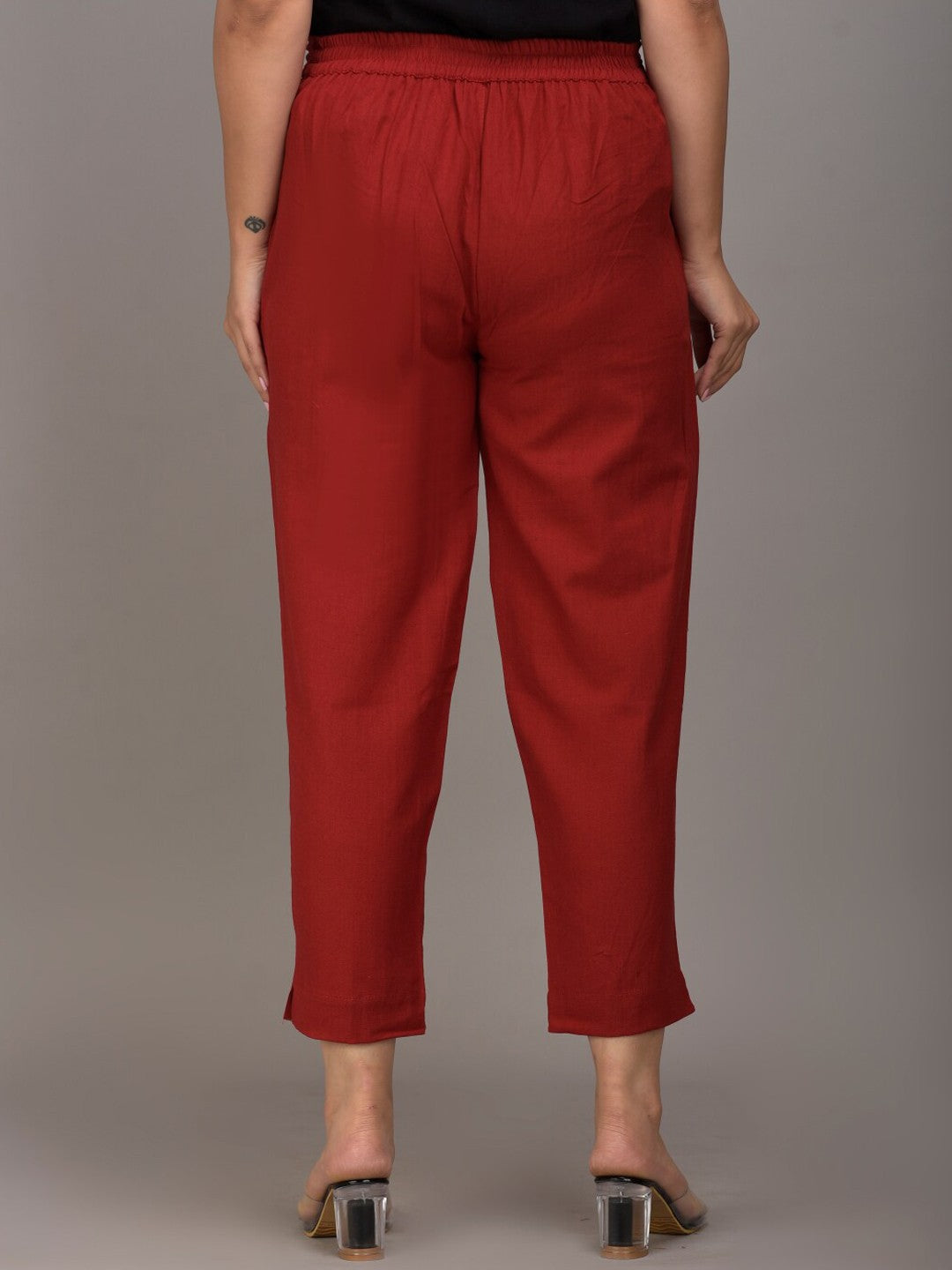 Women Maroon Slim Fit Trousers