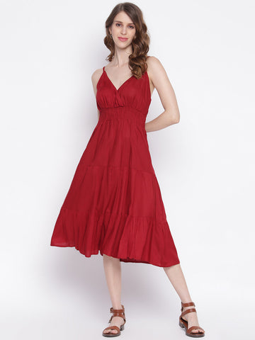 Women Fit and Flare Maroon Dress