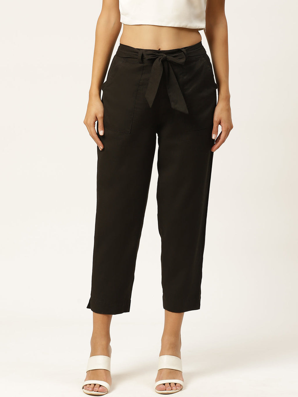 Women Regular Fit Black Cotton Blend Trousers