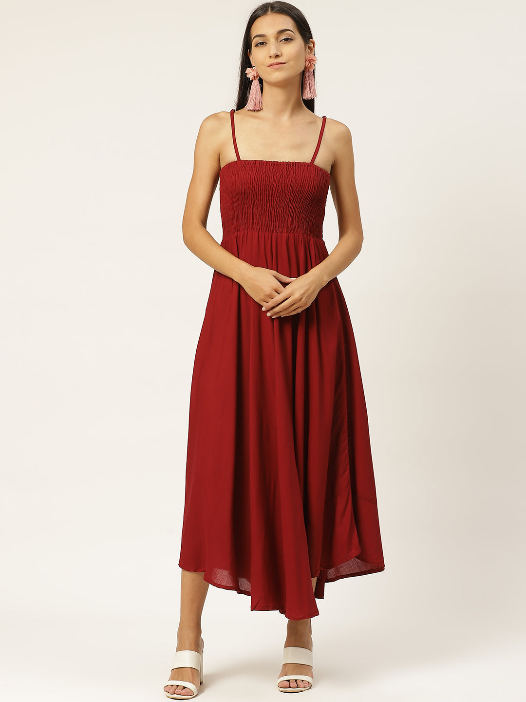 Women Empire Waist Maroon Dress