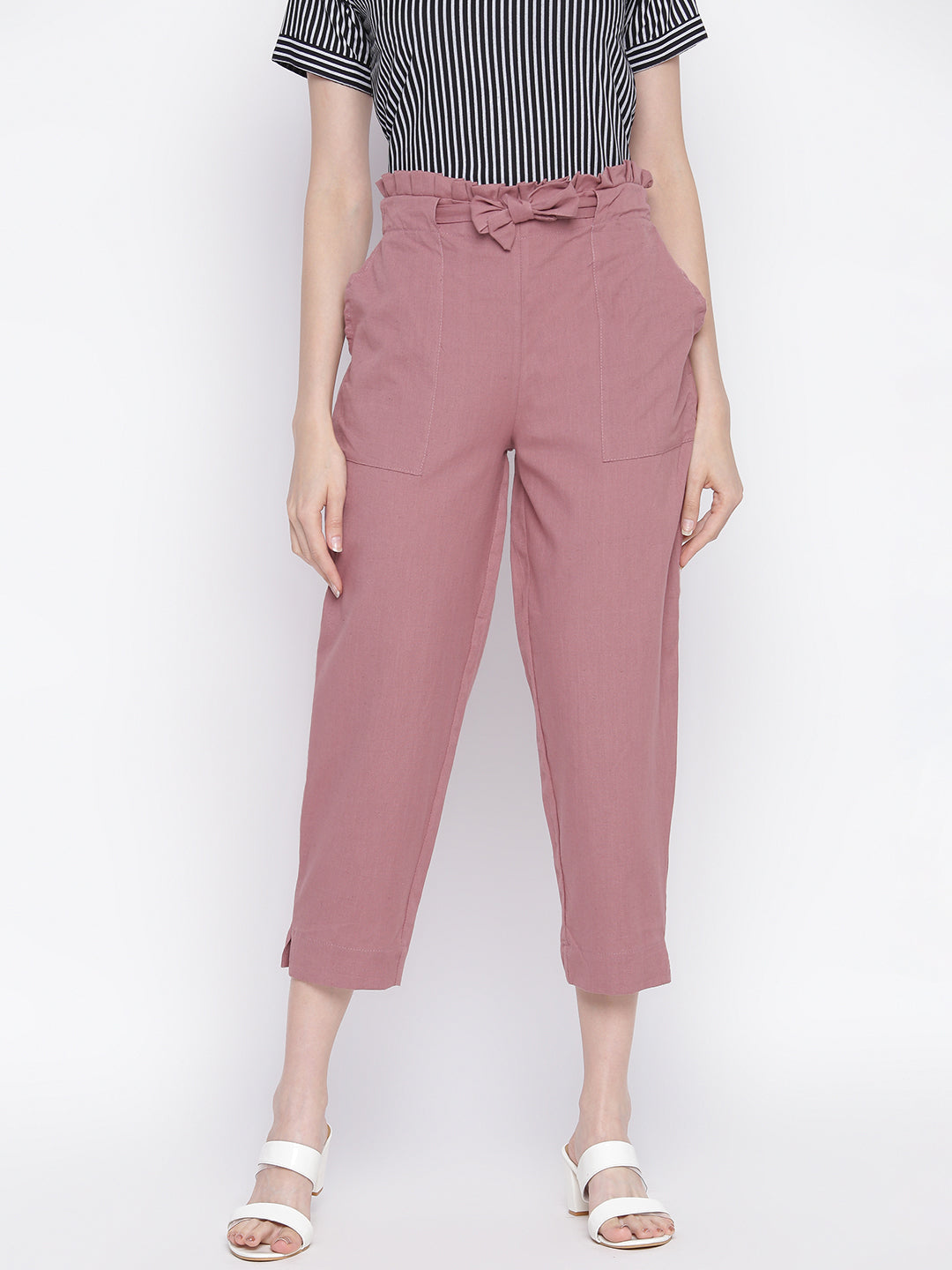Women Regular Fit Maroon Pure Cotton Trousers