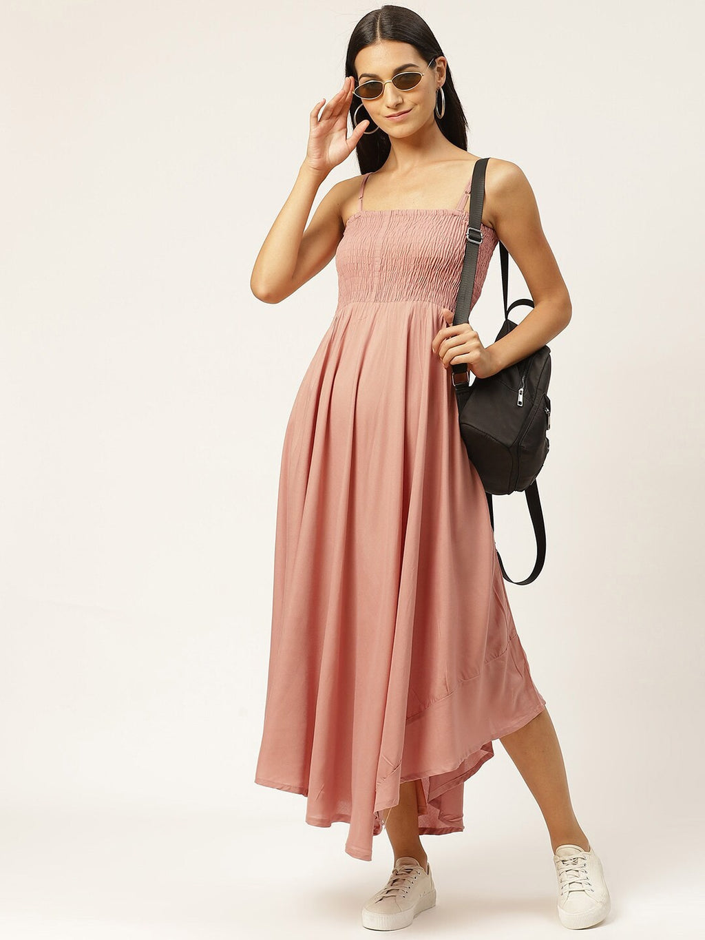 Orange Smocked Midi Dress
