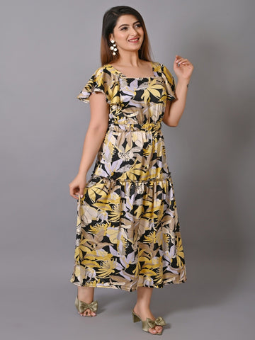 Multicoloured & halogen blue Floral Maxi Dress