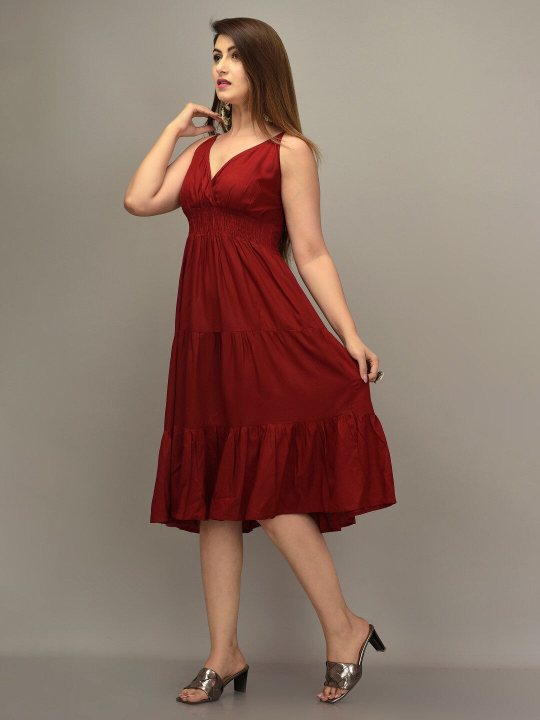 Maroon Midi Dress