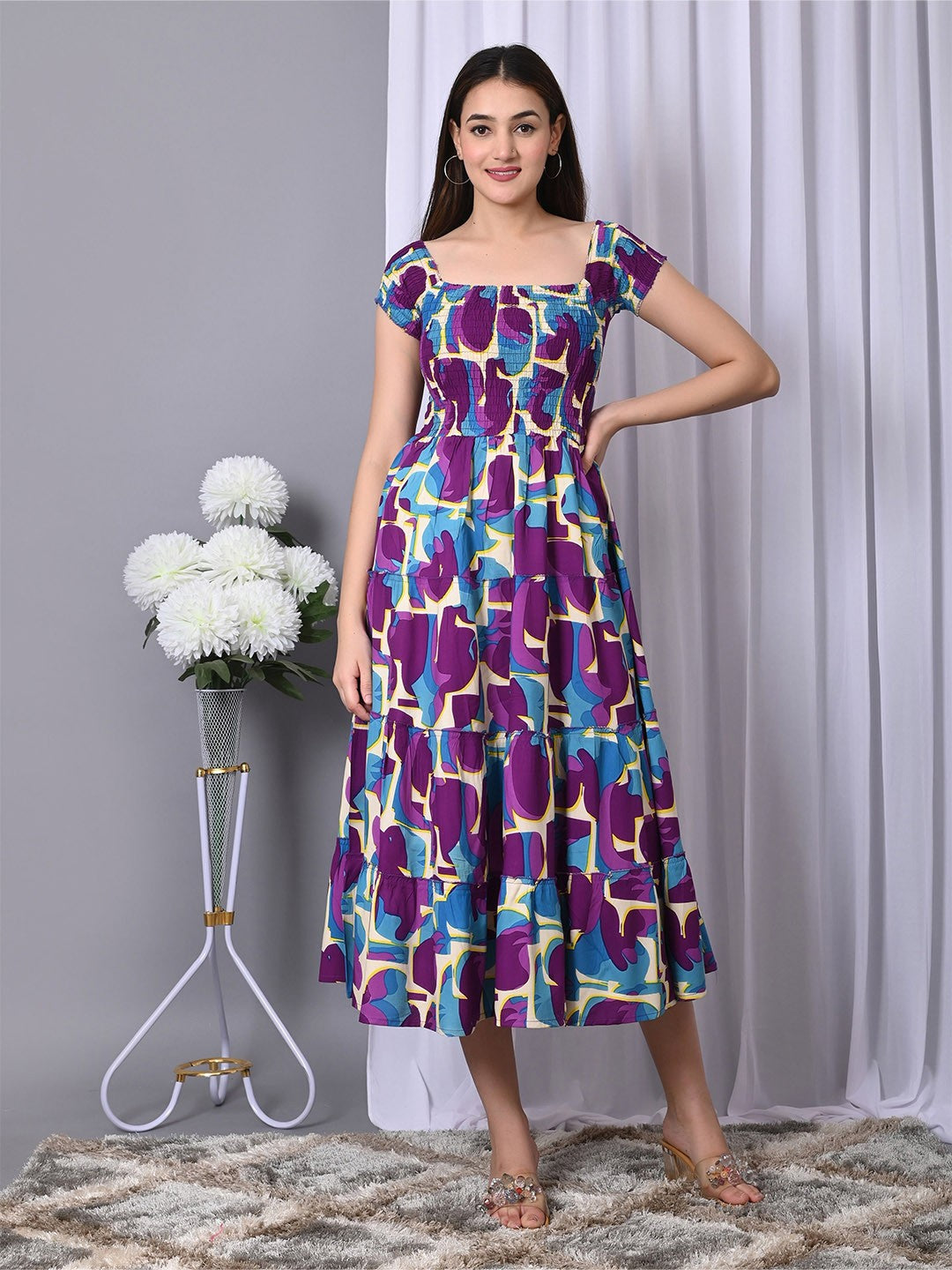 Floral Print Fit & Flare Midi Dress