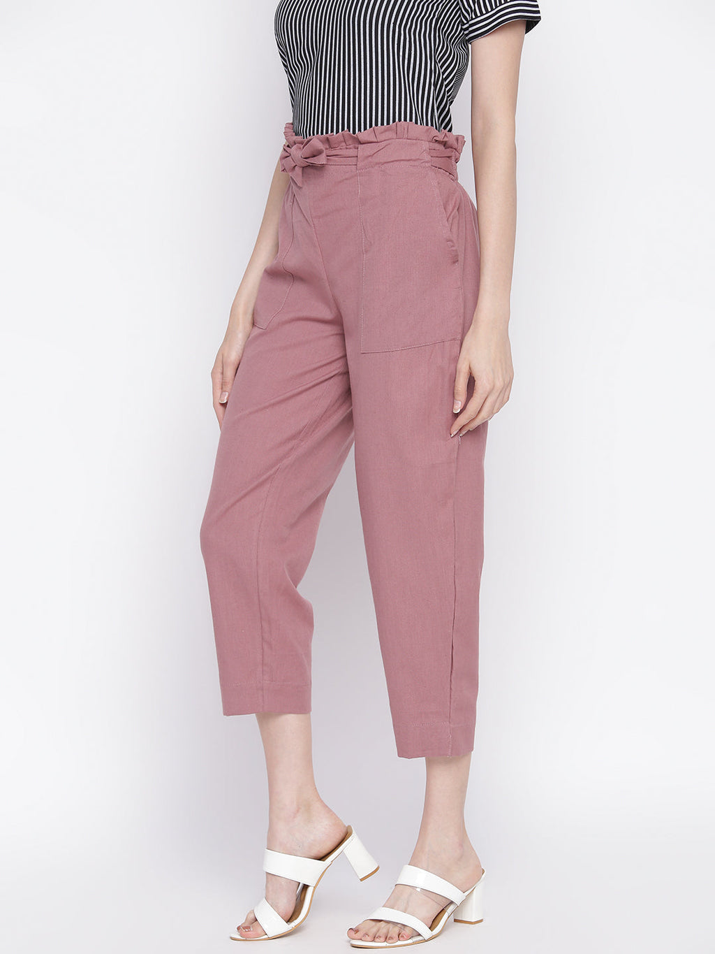 Women Regular Fit Maroon Pure Cotton Trousers