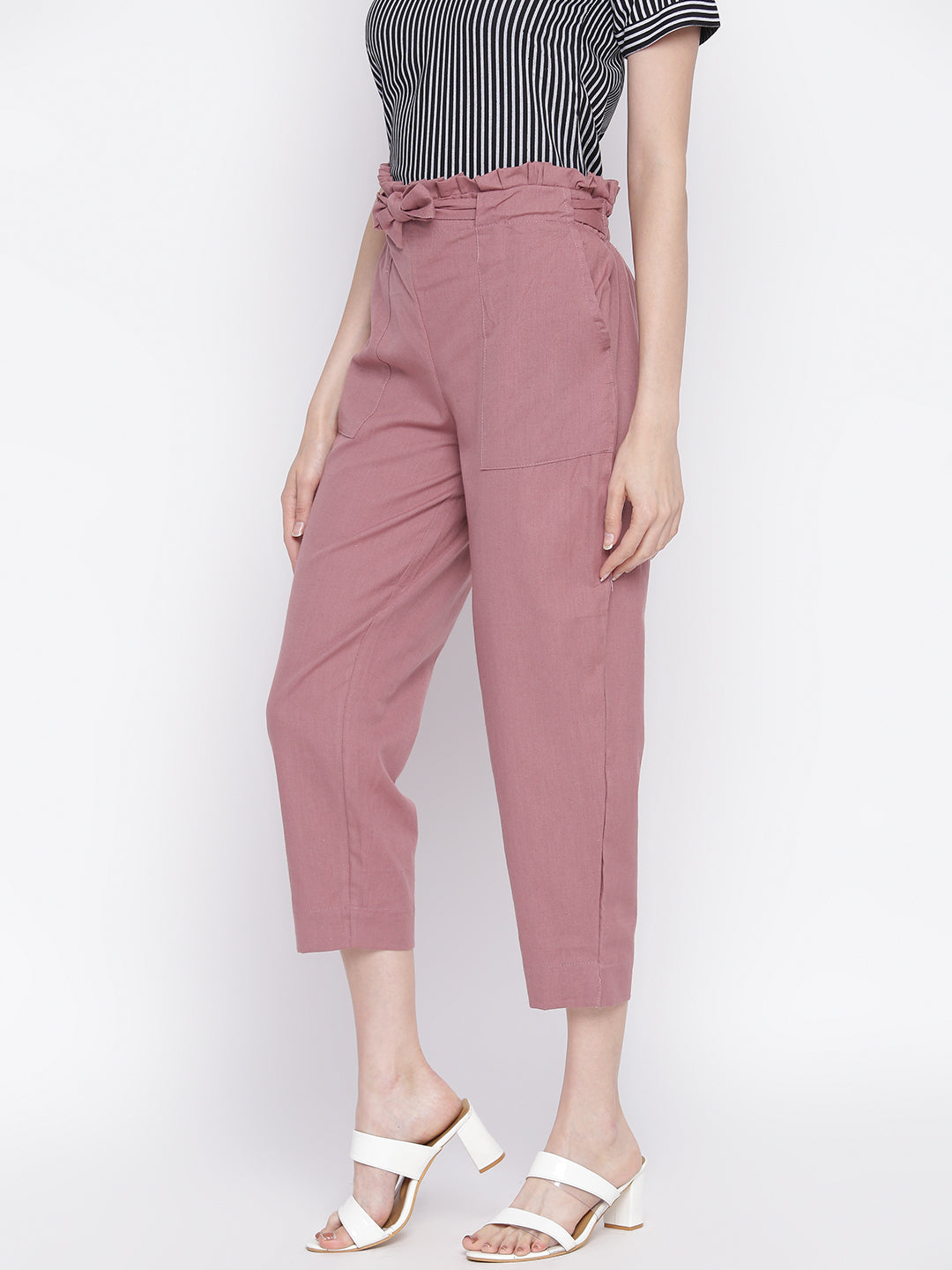 Women Regular Fit Maroon Pure Cotton Trousers