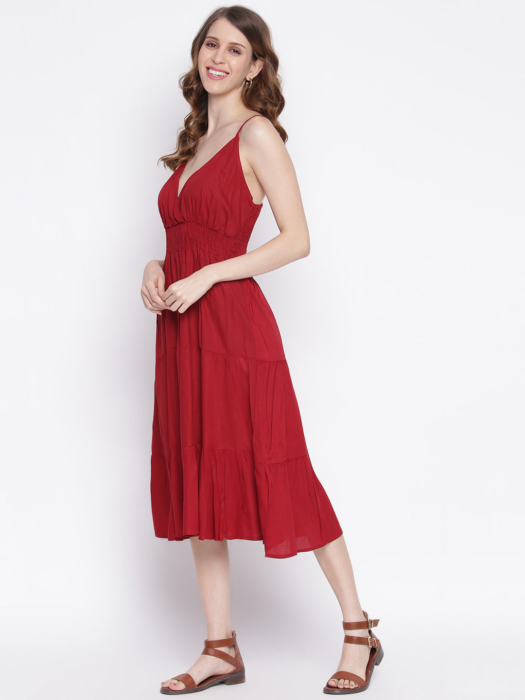 Women Fit and Flare Maroon Dress