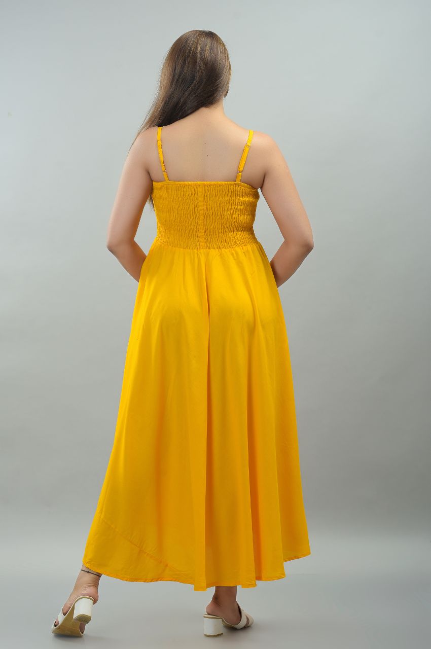 Women Fit and Flare Yellow Dress