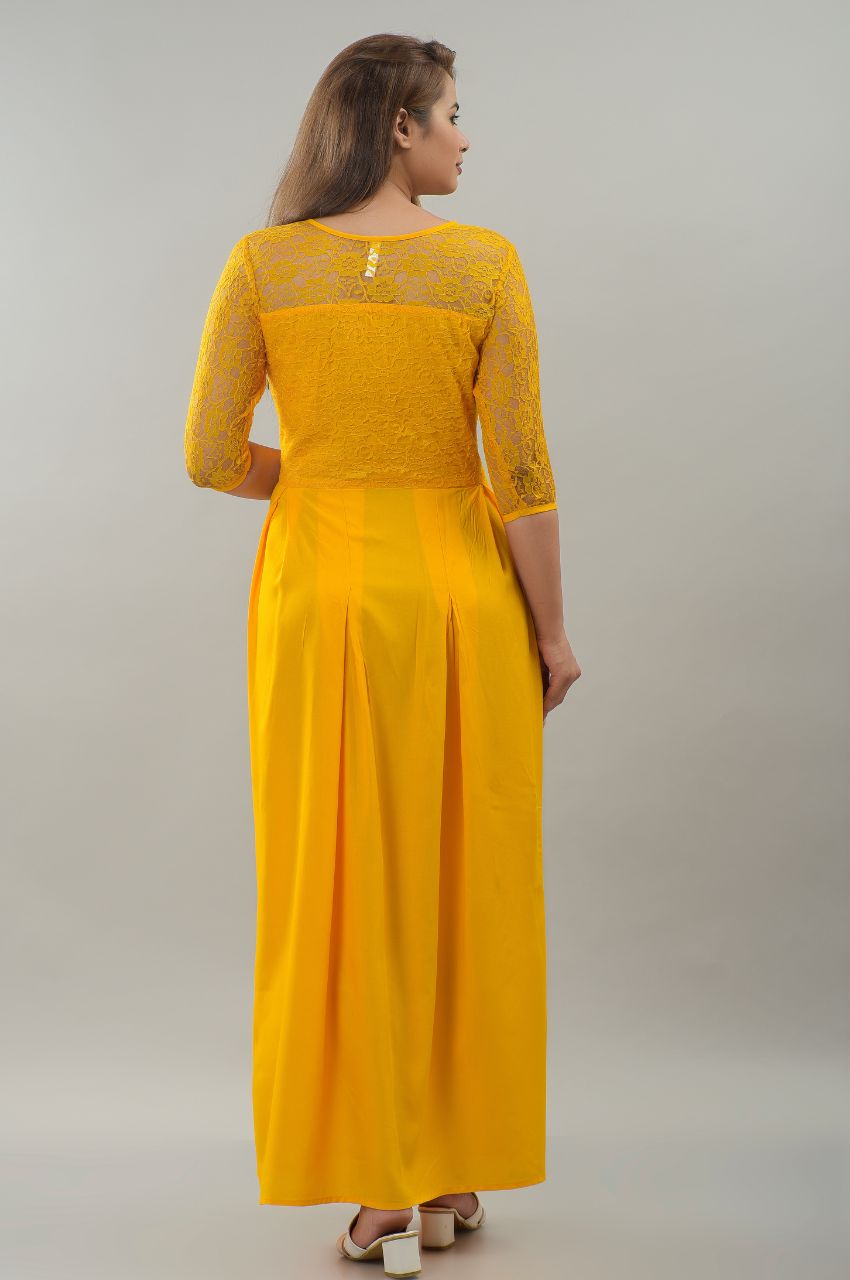 Women Fit and Flare Yellow Dress