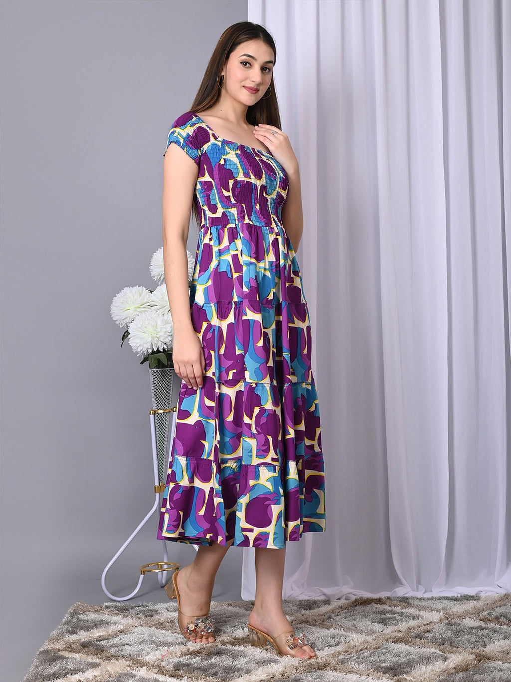 Floral Print Fit & Flare Midi Dress