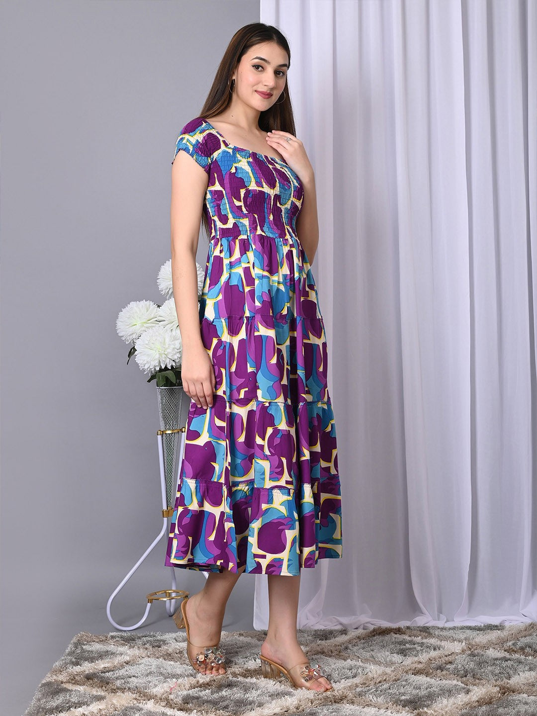 Floral Print Fit & Flare Midi Dress