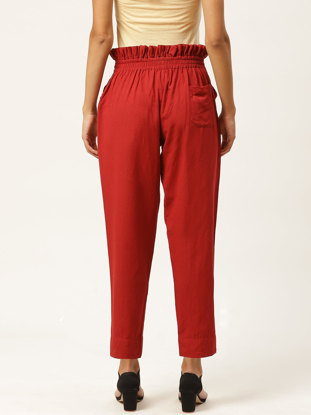 Women Regular Fit Maroon Pure Cotton Trousers