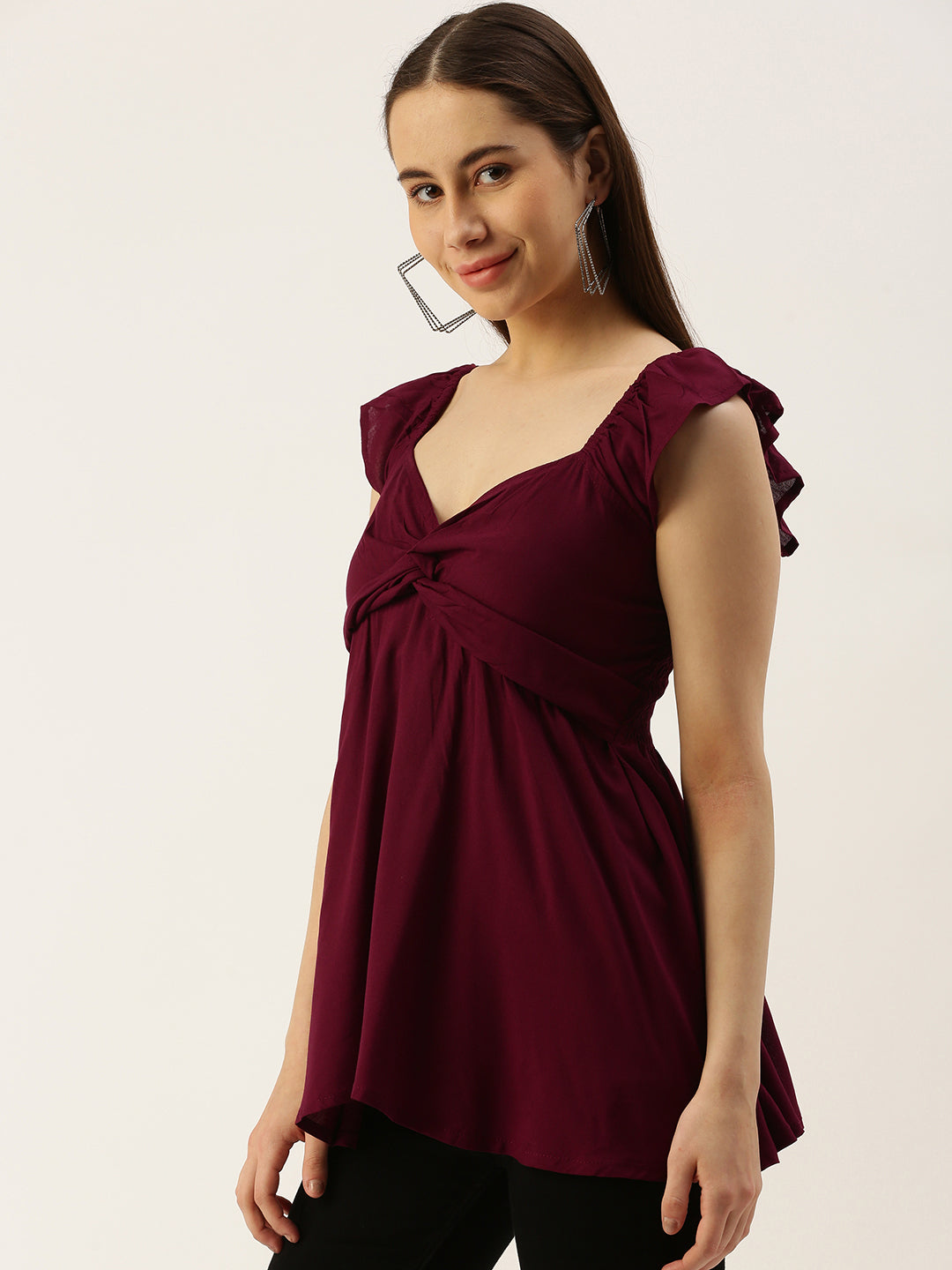 Casual Sleeveless Printed Women WINE Top