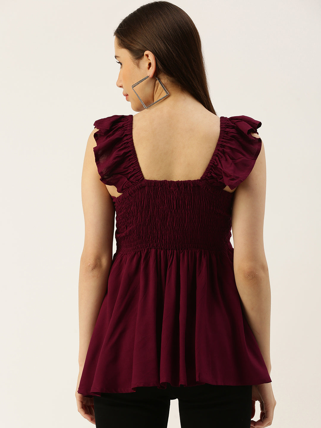 Casual Sleeveless Printed Women WINE Top