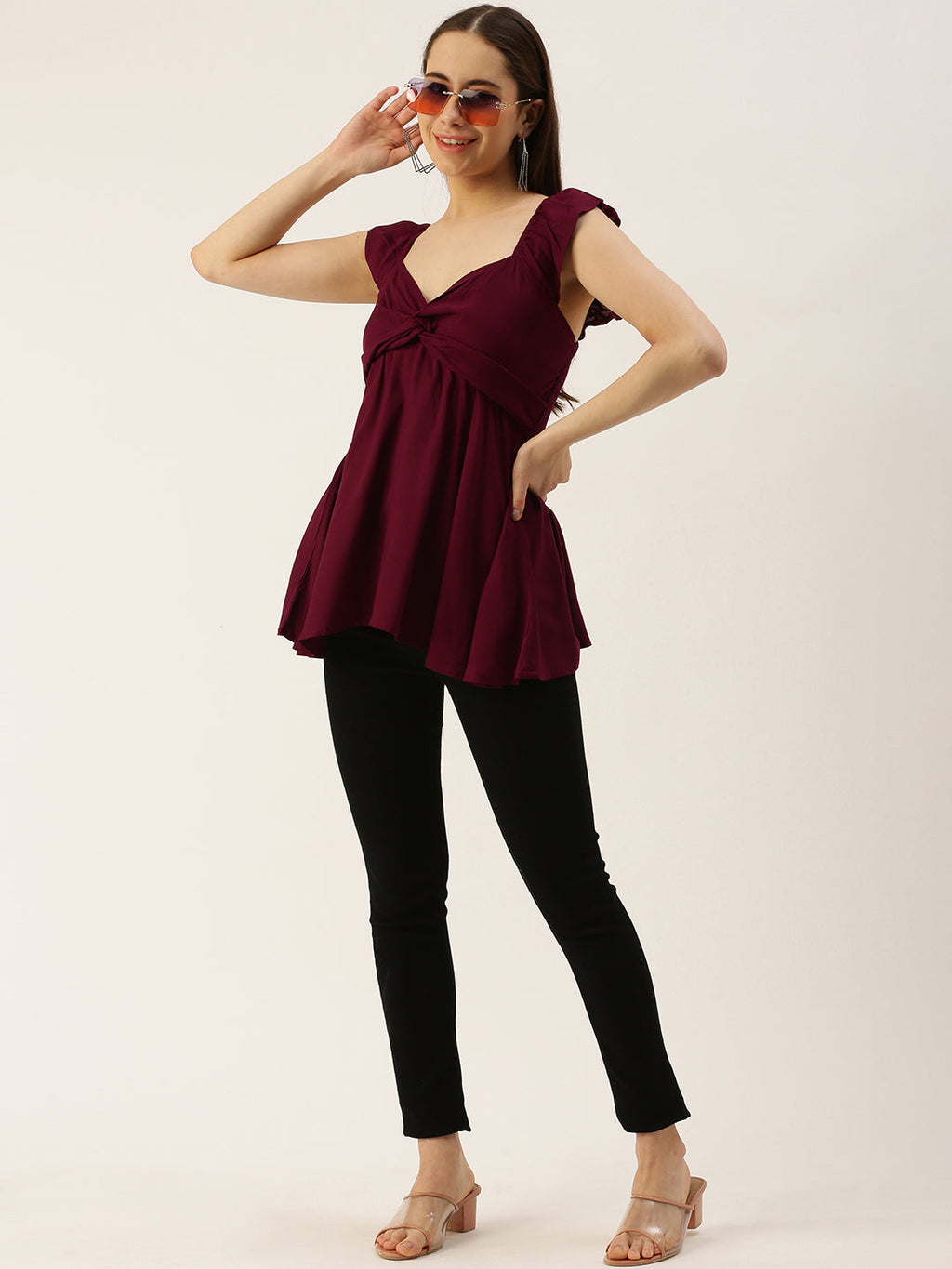 Casual Sleeveless Printed Women WINE Top