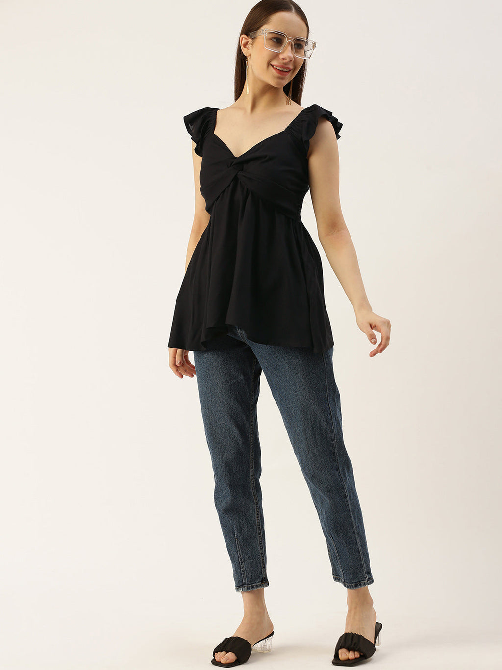 Casual Sleeveless Printed Women BLACK Top