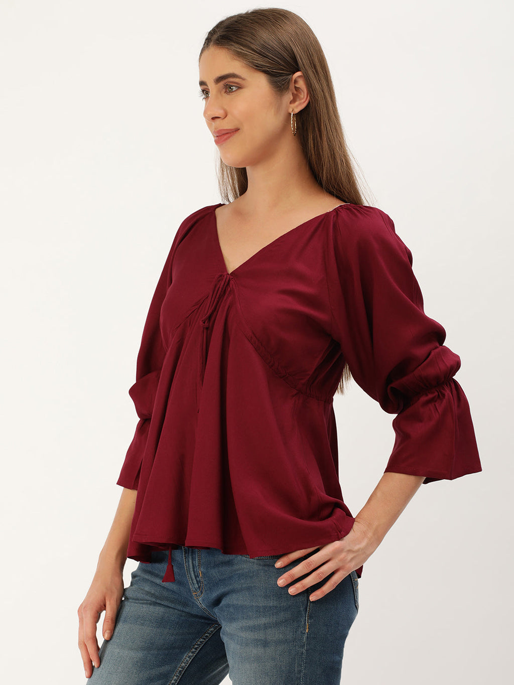 Casual Regular Sleeves Solid Women WINE Top