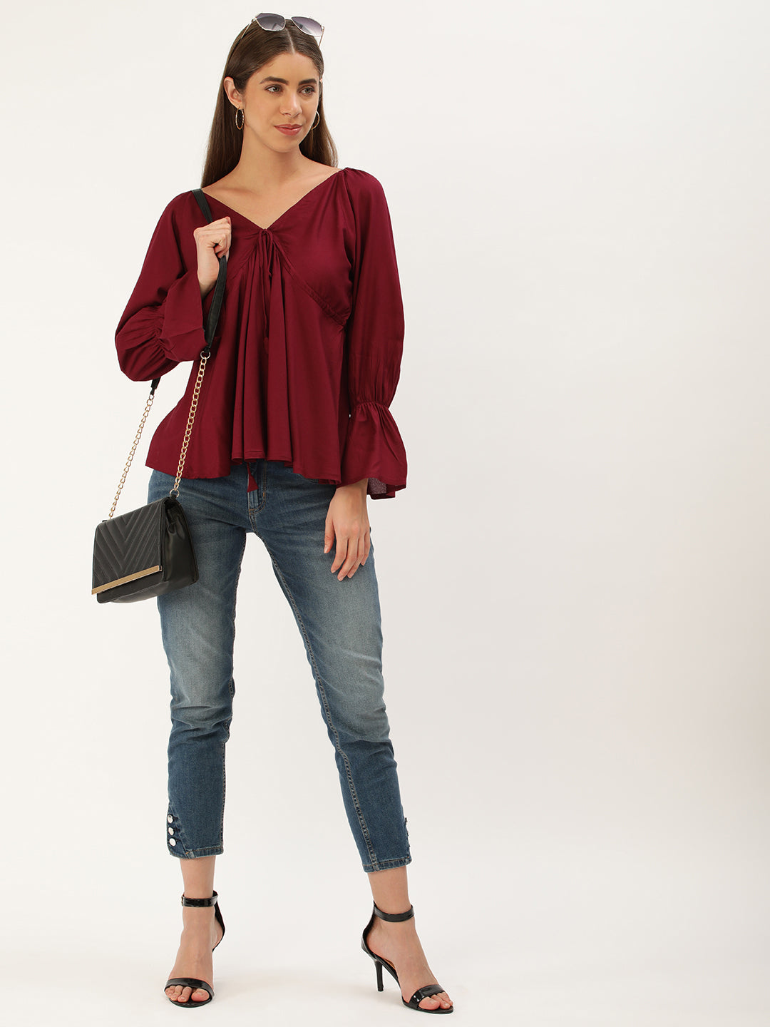 Casual Regular Sleeves Solid Women WINE Top