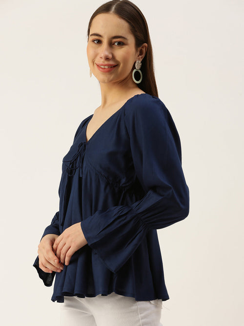 Casual Regular Sleeves Solid Women N BLUE Top