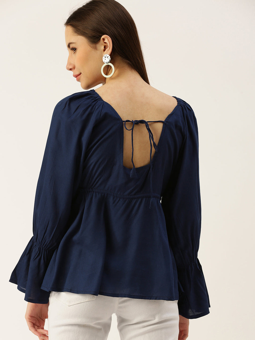 Casual Regular Sleeves Solid Women N BLUE Top