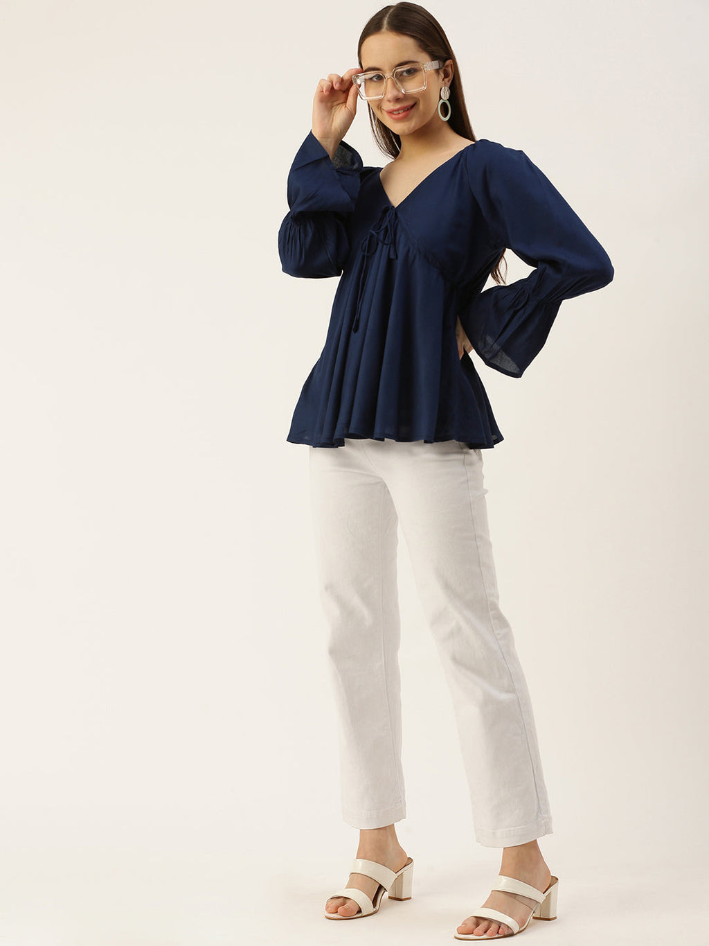 Casual Regular Sleeves Solid Women N BLUE Top