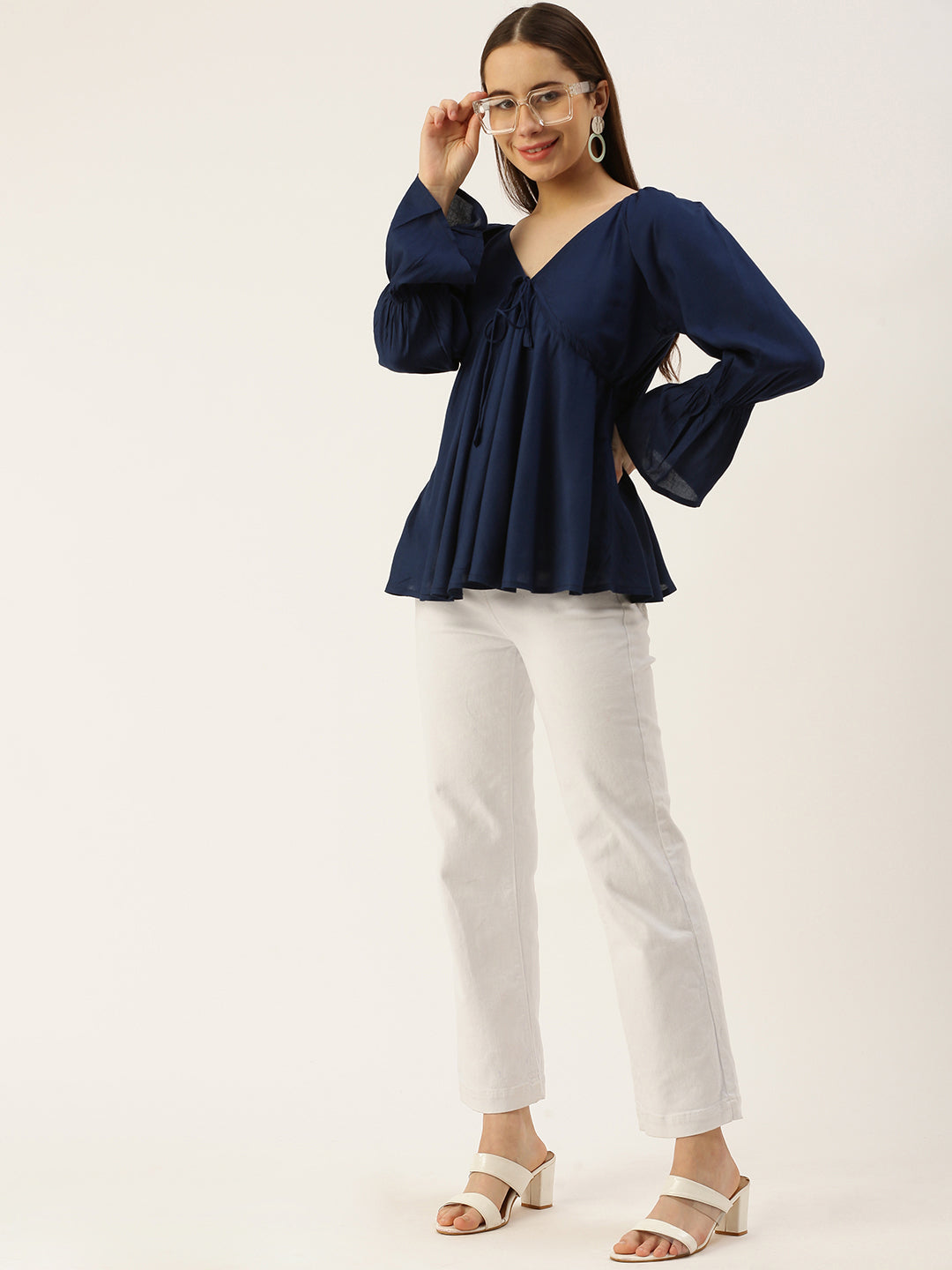 Casual Regular Sleeves Solid Women N BLUE Top