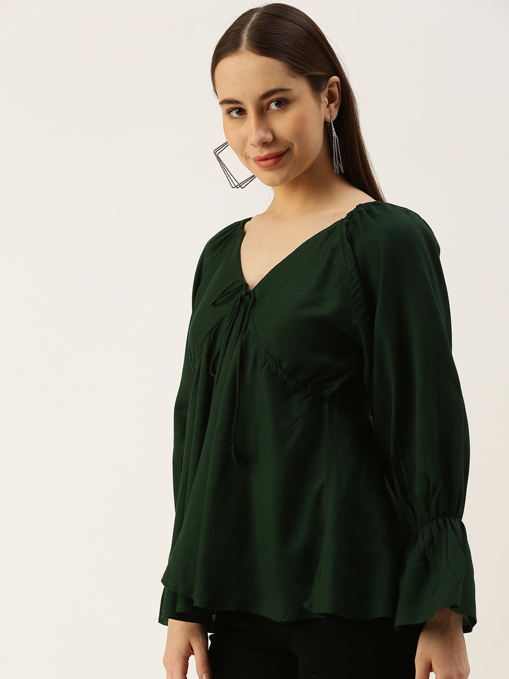 Casual Regular Sleeves Solid Women  GREEN Top