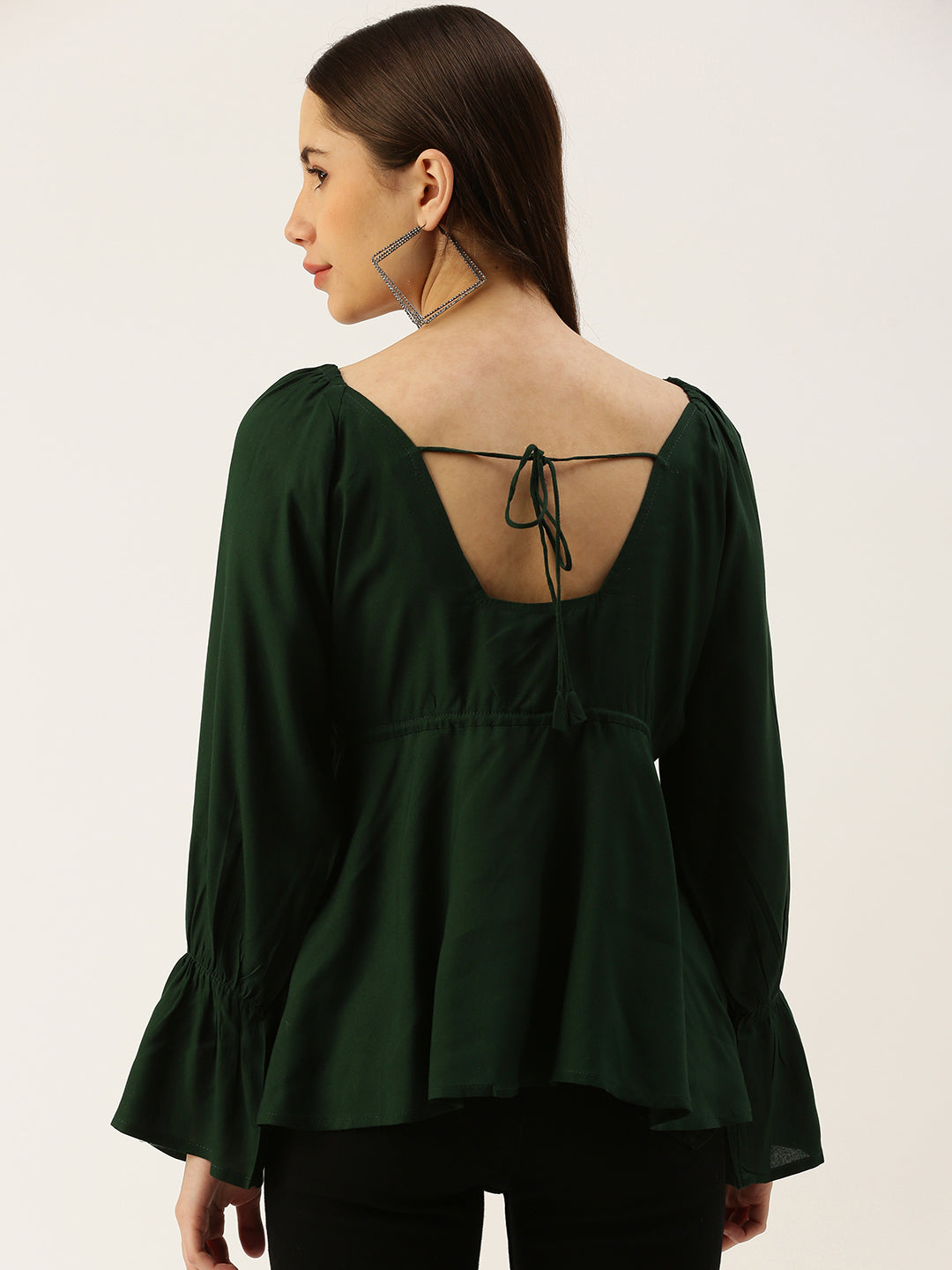 Casual Regular Sleeves Solid Women  GREEN Top