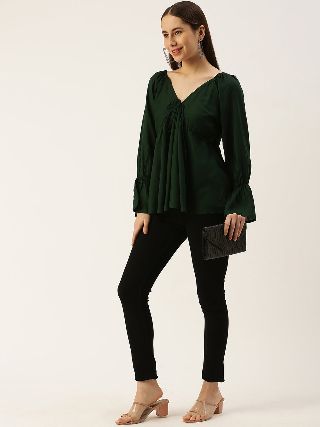 Casual Regular Sleeves Solid Women  GREEN Top