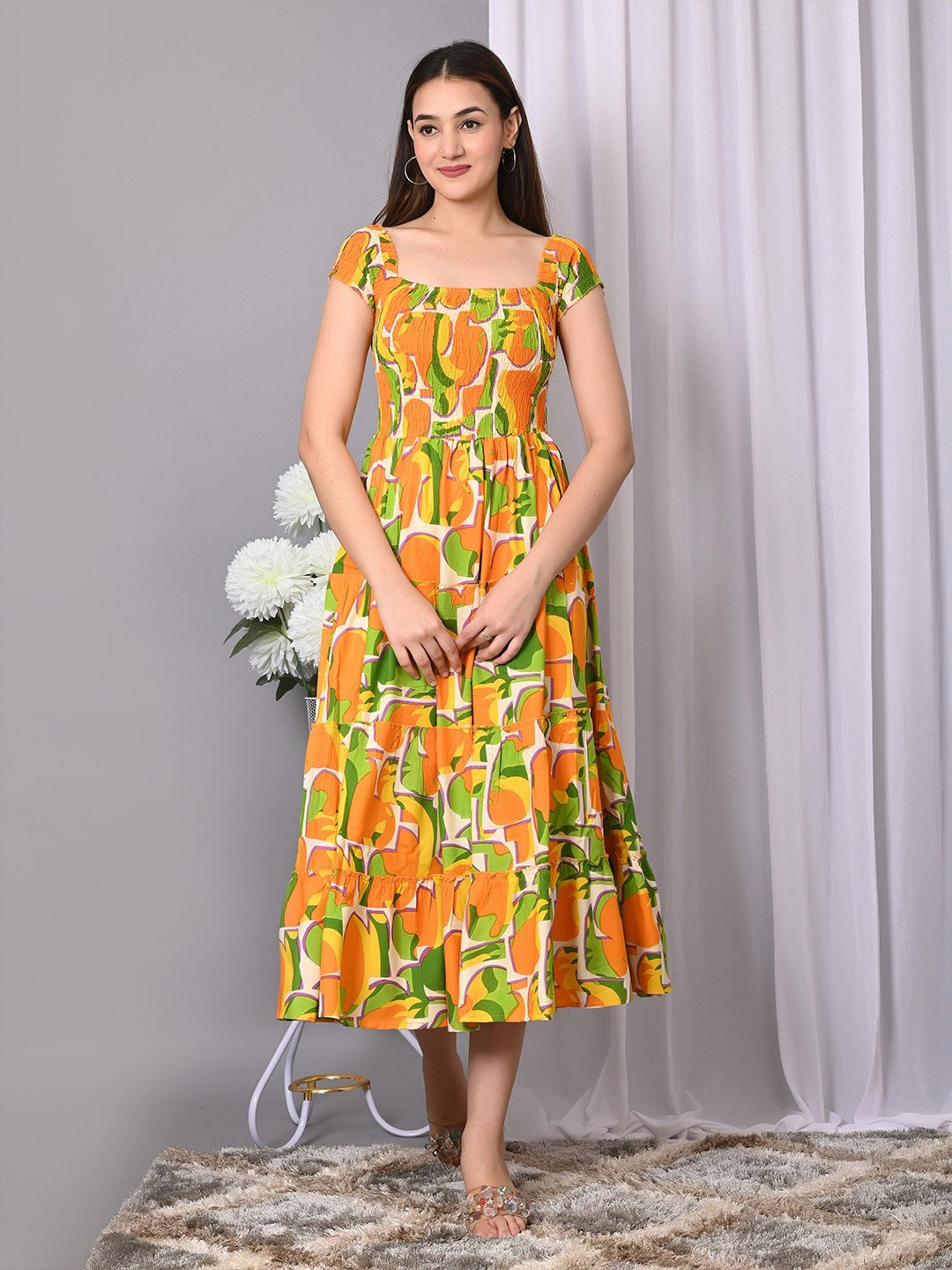 Floral Print Fit & Flare Midi Dress