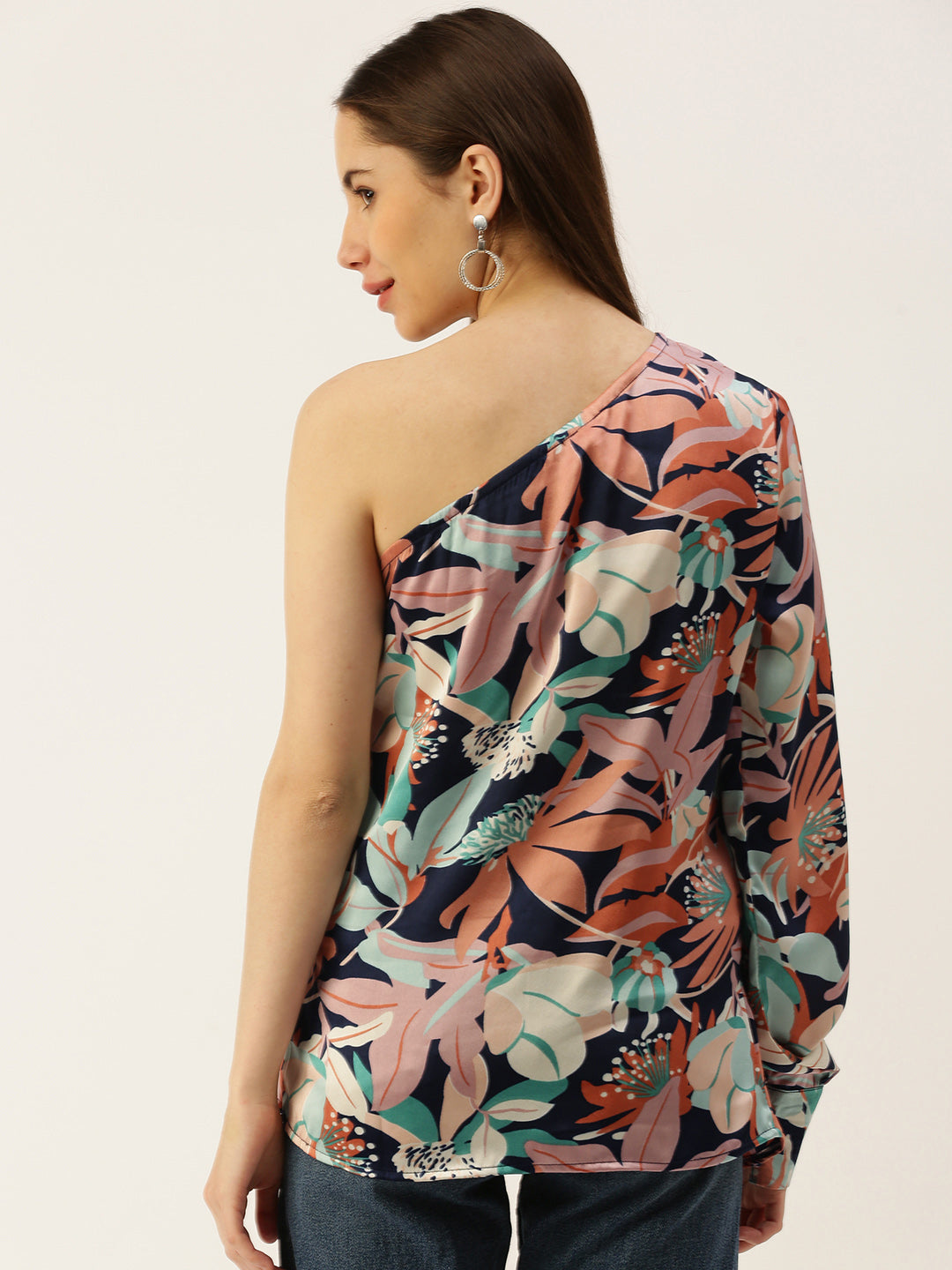 Casual One Shoulder Sleeves Printed Women Yellow Top