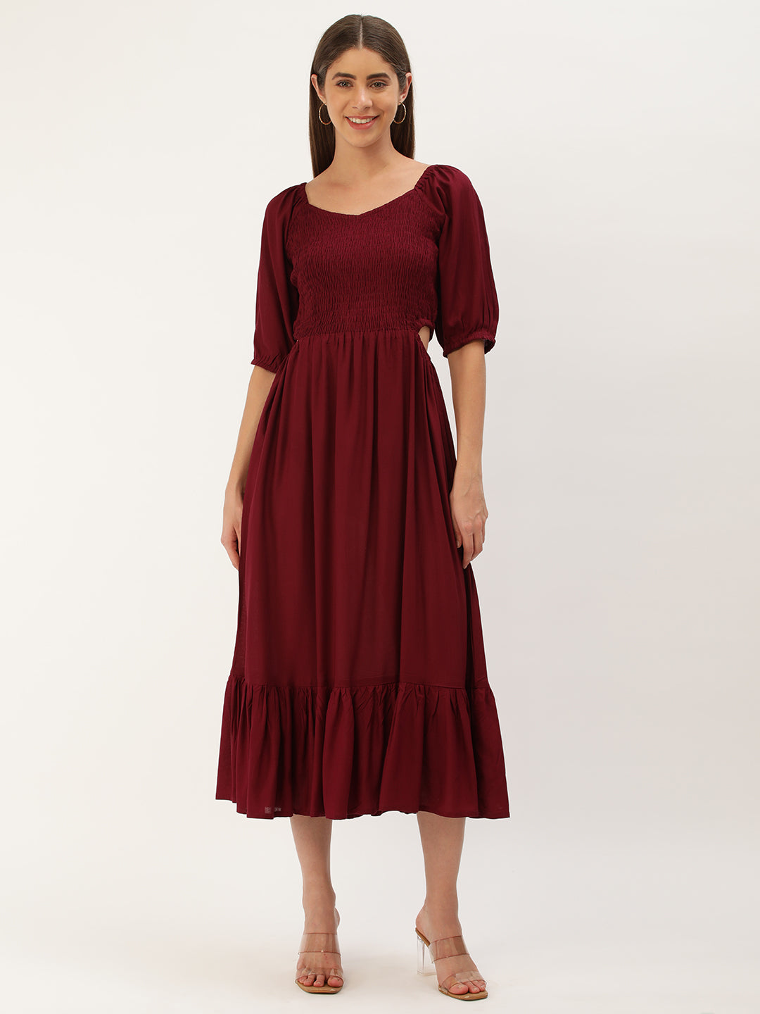 Women Fit and Flare wine Dress