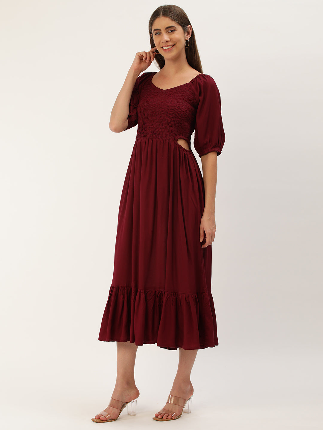 Women Fit and Flare wine Dress