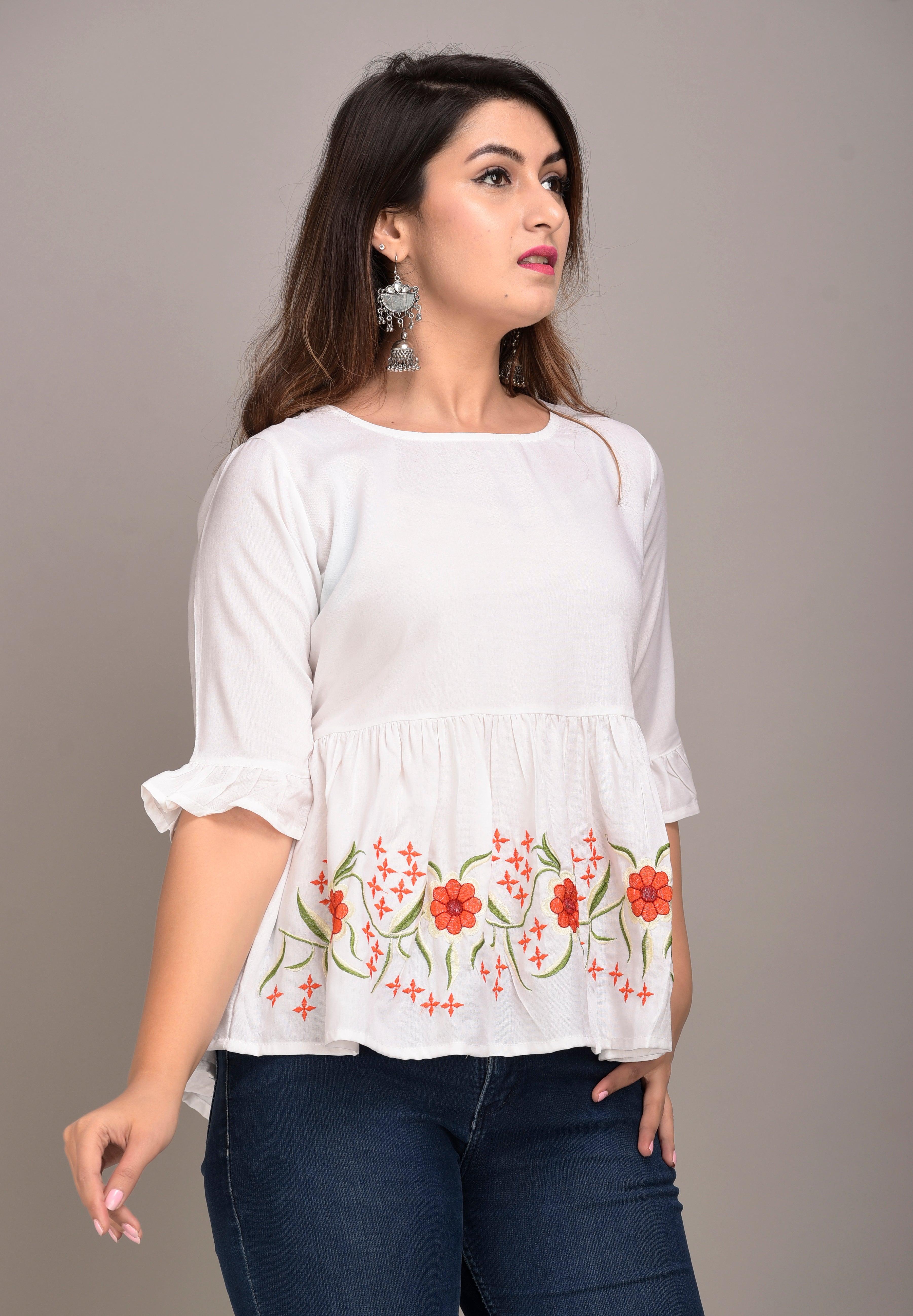 Casual Regular Sleeves Embroidered Women White Top